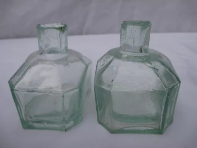 2x VICTORIAN PLAIN "COTTAGE2 INK BOTTLES INKWELLS c1890s 2