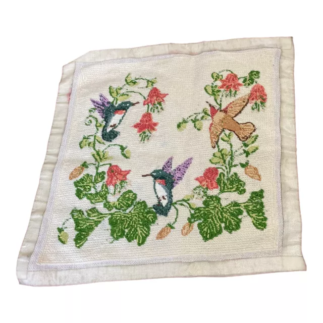 Cross Stitch Sparrow Humming Bird Floral Completed 17.5 x 17.5 Vintage
