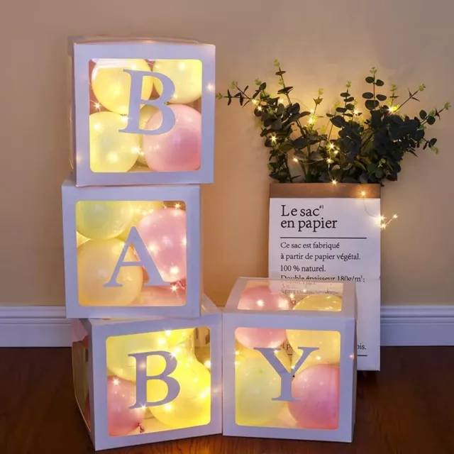 A-Z Baby Shower Decor Gift Boxes Transparent Balloons Packing DIY Letter Cube++