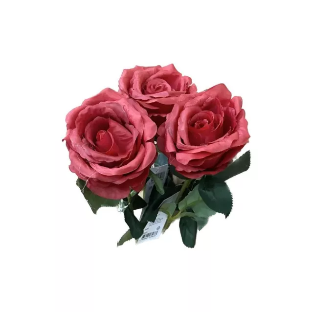 3 PEZZI Fiore Artificiale ROSA ROSSA APERTA 60 cm 1CEY