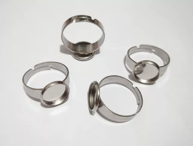 2pz base anelli regolabile 17mm acciaio inox castone 10mm colore argento scuro