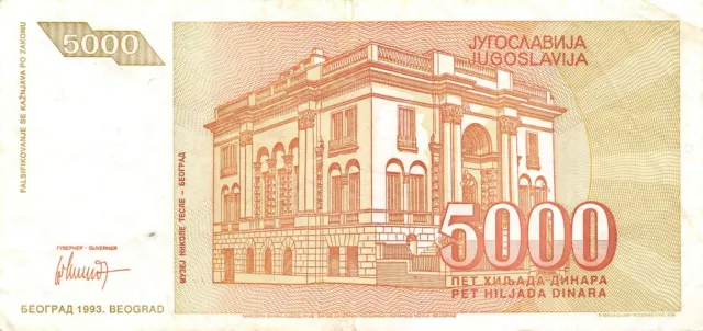 Yugoslavia  5000  Dinara  1993  Series  AA  N. Tesla  Circulated Banknote XYZ6