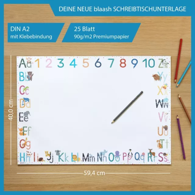 Schreibtischunterlage Papier DIN A2 für Kinder | 25 Blatt | ABC Lernunterlage 2