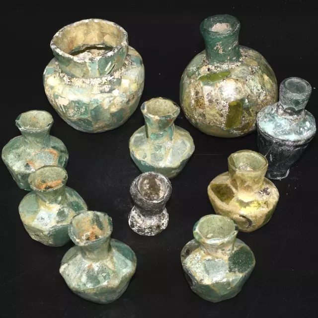 10 Large Ancient Roman Glass Pot Jars & Bottles Circa 1st - 3rd Century AD