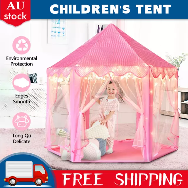 Pink Kids Fairy Princess Castle Play Tent House Hexagon Toy Pop Up Tent Indoor