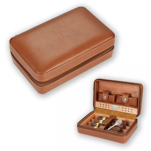 GALINER Cedar Wood Leather Travel Cigar Humidor Box Case Storage Desktop 4 Cigar