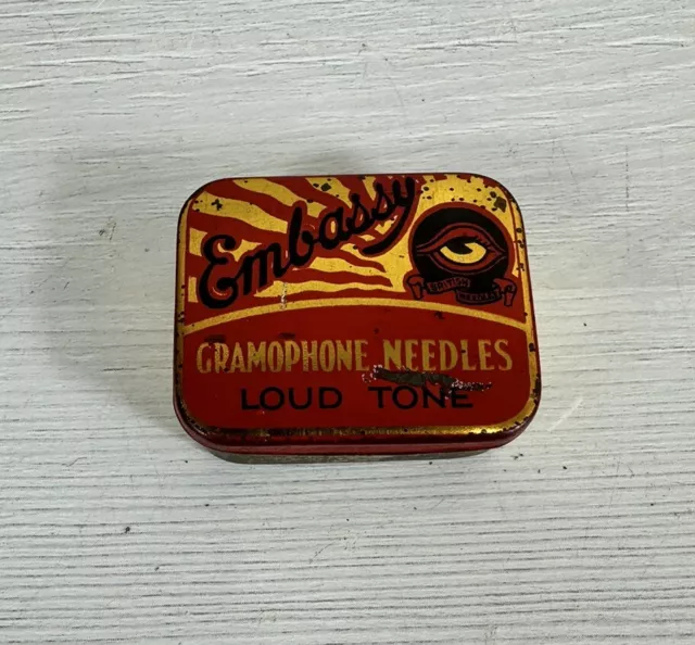 Rare Vintage Embassy Red And Gold Gramophone Needles Tin - Empty Collectable