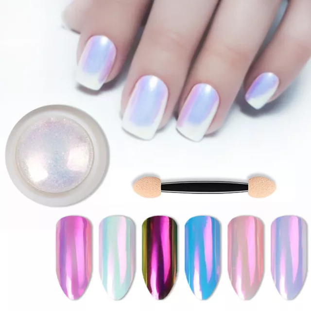 Spiegel-Glitter-Nagelkunst-Chrom-Pigment-Perlen-Muschel-Meerjungfrau-Puder- F