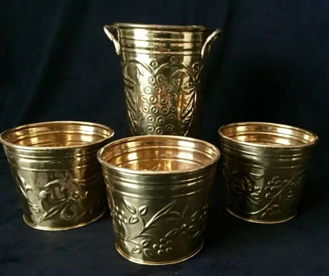 Lot of (4): Vintage Hosley Brass Decorative Flower Planters Floral Designs