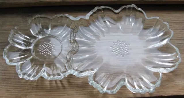 Vintage Hazel Atlas Capri Snack Plate Clear Glass Double Flower Party Tray SO