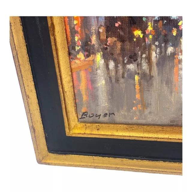Emile Boyer Impressionist Oil Painting Paris Street Scene At Night Signed Framed 3