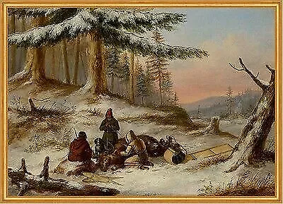 Moose Hunters Cornelius Krieghoff Wald Schnee Winter Jäger Beute B A1 00148