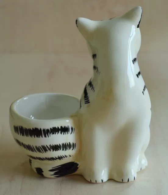 Cat Egg Cup : Cream And Black Stripe Large Cat With Tail Around Egg Cup 3