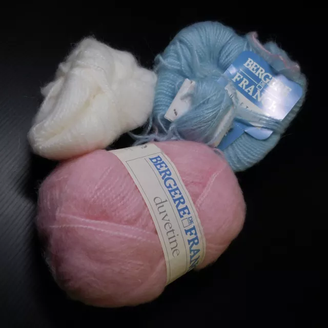 3 Madejas Hilo Punto Azul Blanco Rosa Alpaca Bergère de France Duvetine N5464