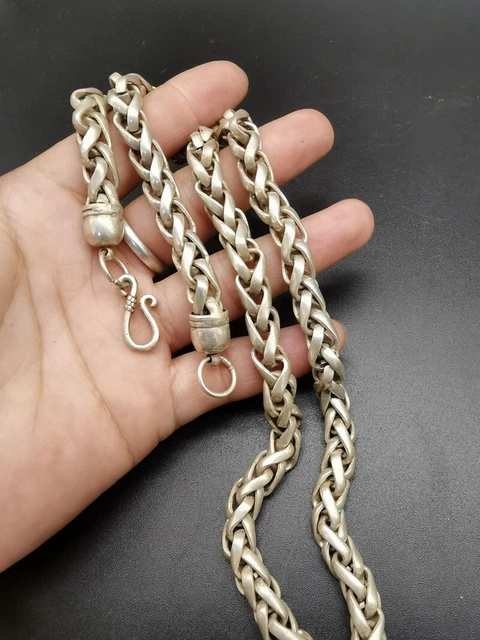 60cm Exquisite Old China tibet silver handmade necklace tibetan silver necklace