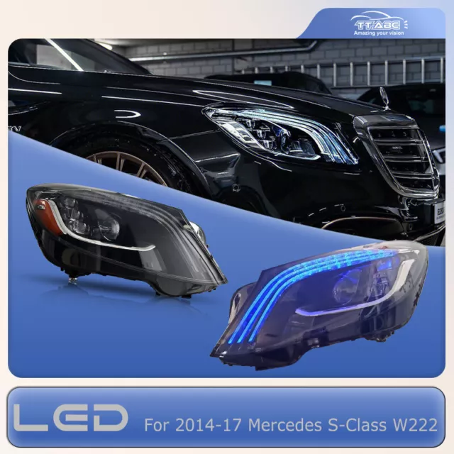 LED Headlights For 2014-2017 Mercedes Benz W222 S Class W/ Sequential Head Lamp