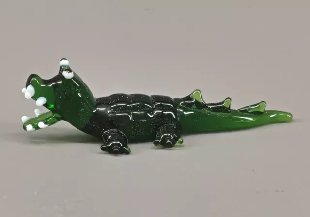 9912044 Mini Vetro Figura Coccodrillo Fatto a Mano L7cm
