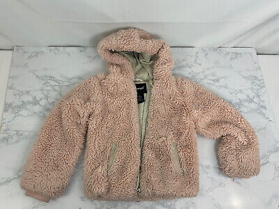 Me Jane Girl Full Zip Fuzzy Lined Jacket Girls Sz 4 Pink Furry Hooded Coat G