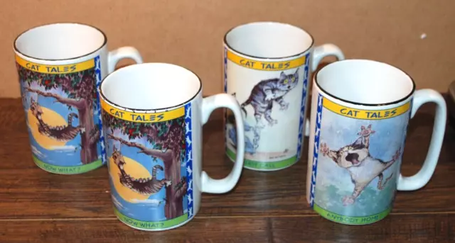 Set Of 4 1998 Gary Patterson Cat Tales Coffee Mugs By Westwood