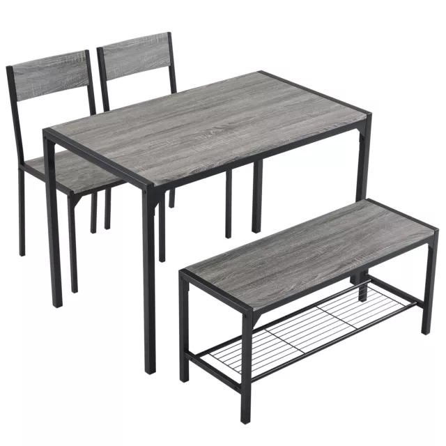 Modern Dining Table and Chairs Set 4 Seats Metal Frame Kitchen Home Grey 110CM