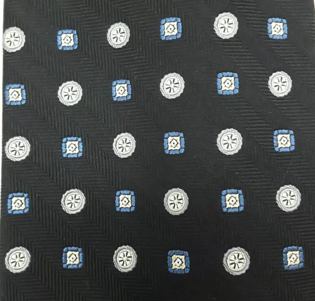 Roundtree & Yorke Men's Necktie Silk Geometric 58 x 4 Black Blue Gray Tie