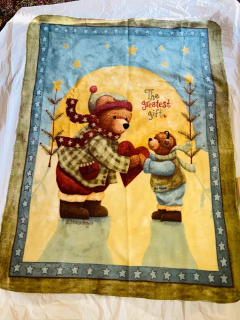 VTG Teresa Kogut Greatest Gift Fleece Throw Blanket Teddy Bear Winter 53x64 Star