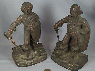 Pair of Antique Vtg 1928 Bronze finish Cast Iron Pirate Bookends Gift House NY
