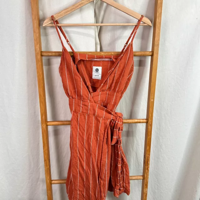 Element Dress Womens Small Orange Striped Sleeveless Mini Wrap Cotton A-Line