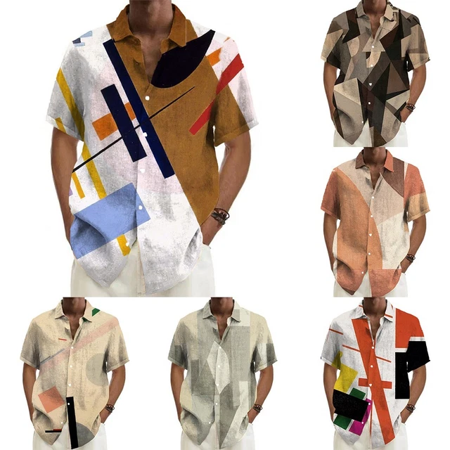Camicia camicetta casual vestibilità sciolta stampa uomo spiaggia maniche corte