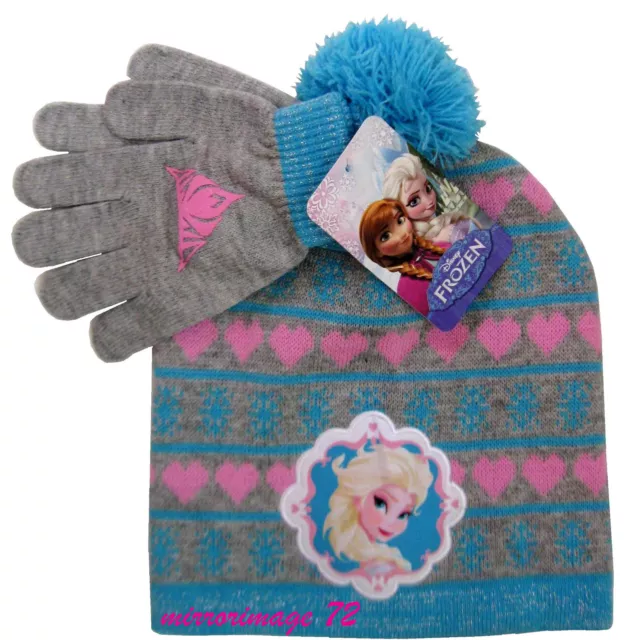 Disney Frozen Cold Weather Girls Beanie Knit Hat and Gloves 2 Piece Set One Size