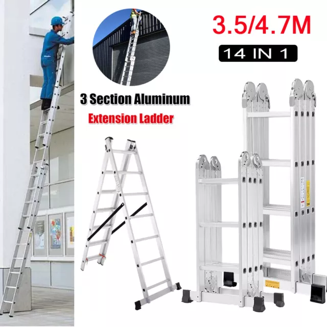 3.5M/4.7M Professional Aluminium Extension Ladders Triple Combination Ladders