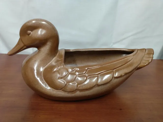 Frankoma BROWN American Art Pottery Large Size Figural Bowl 12" DUCK PLANTER 208