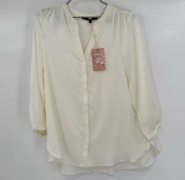 Quince Ivory Silk Pleat Back Shirt Top Blouse Career sz M Medium Women's NWT