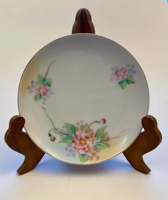 Meito China Made in Japan Pink Flowers Green Leaves 6 3/8" Bread & Butter Plate