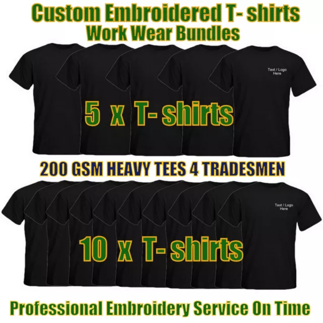 Personalised Embroidered Workwear Heavy T-Shirts Bundle Builders Garage Uniforms