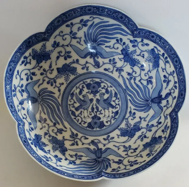 Antique Japanese Porcelain Bowl Signed Kato Shubei II Meiji Seto Ware Blue White