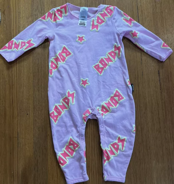 Bonds Baby Girls Pink Purple Long Sleeve Press Stud Wonder-suit Oversized 3 - 6