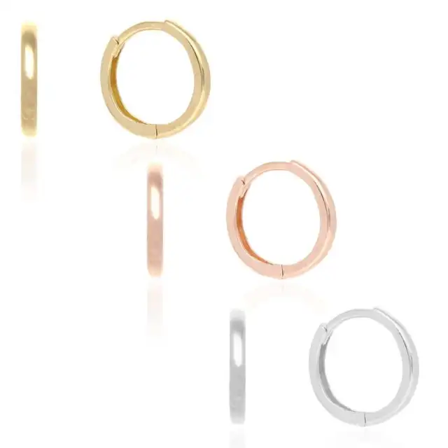 14k Gold Hoop Earrings 10mm Hinged Snapback Yellow Gold, Rose Gold & White Gold