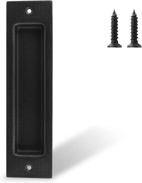 Auvotuis 8 Inch Sliding Barn Door Handle Black Modern Finger Slotted Pull Han...