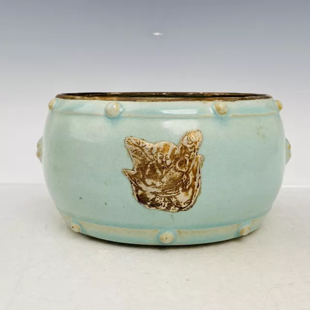 6.7"Song dynasty ru kiln Porcelain cyan Ice crack gilt Tiger head Incense Burner