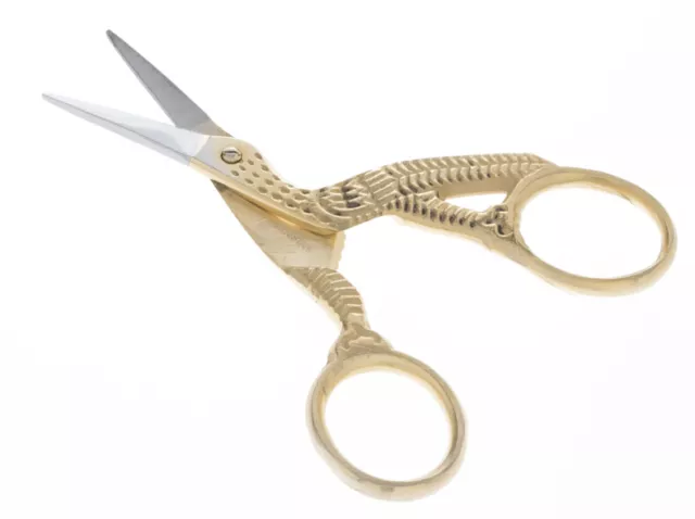 4" Stork Embroidery Scissors Cross Stitch Sewing Scissors Cutter Gold Plated