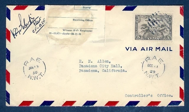 Canada 1929 Dec 31 Rae Nwt Ffc Pilot Signed Officially Sealed