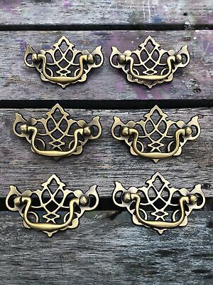 6 Vintage Bail Drawer Pulls Lot Brass Color 3” C-C Chippendale Style Wing Batman