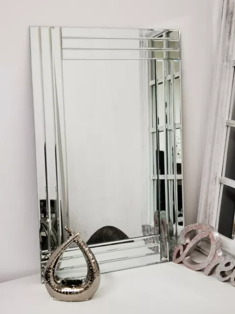 Large Wall mirror Bevelled Triple Edge mirror Strips frameless elegant two size