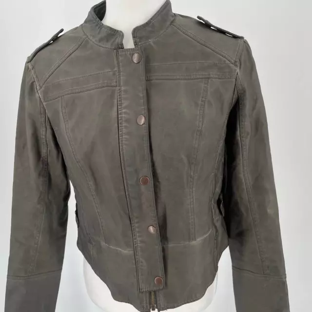 Anthropologie Hei Hei Vegan Leather Bomber Jacket In Olive Green. Size SP. 2