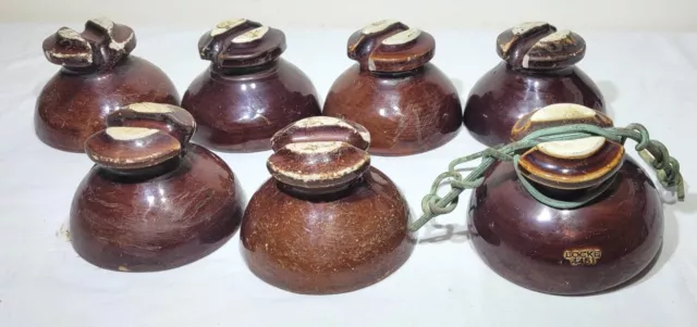 7 Vintage Brown Ceramic Porcelain Insulators Lot Locke 4451