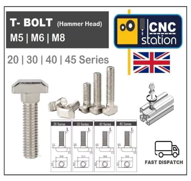 T Bolt M5 M6 M8 Drop In Hammer Aluminium Extrusion Profile 20 30 40 45 Series