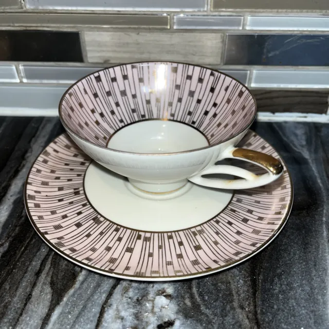 Vintage Alka Art Deco Bavarian Demitasse or Tea Cup & Saucer Pink & Gold RARE!!