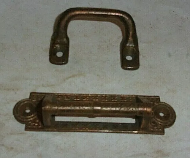Two Salvaged Solid Brass Cabinet / Drawer Pull Handles. 2 1/2 In. & 4 In.