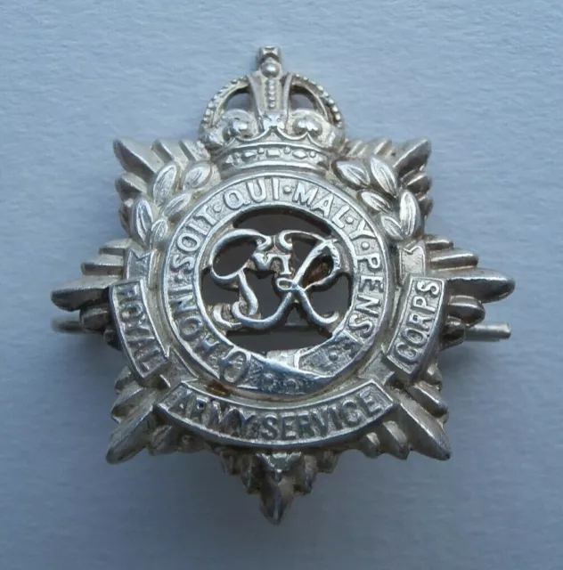 Ww2 Era Kings Crown Royal Army Service Corps Officers Silver Dress Collar Badge